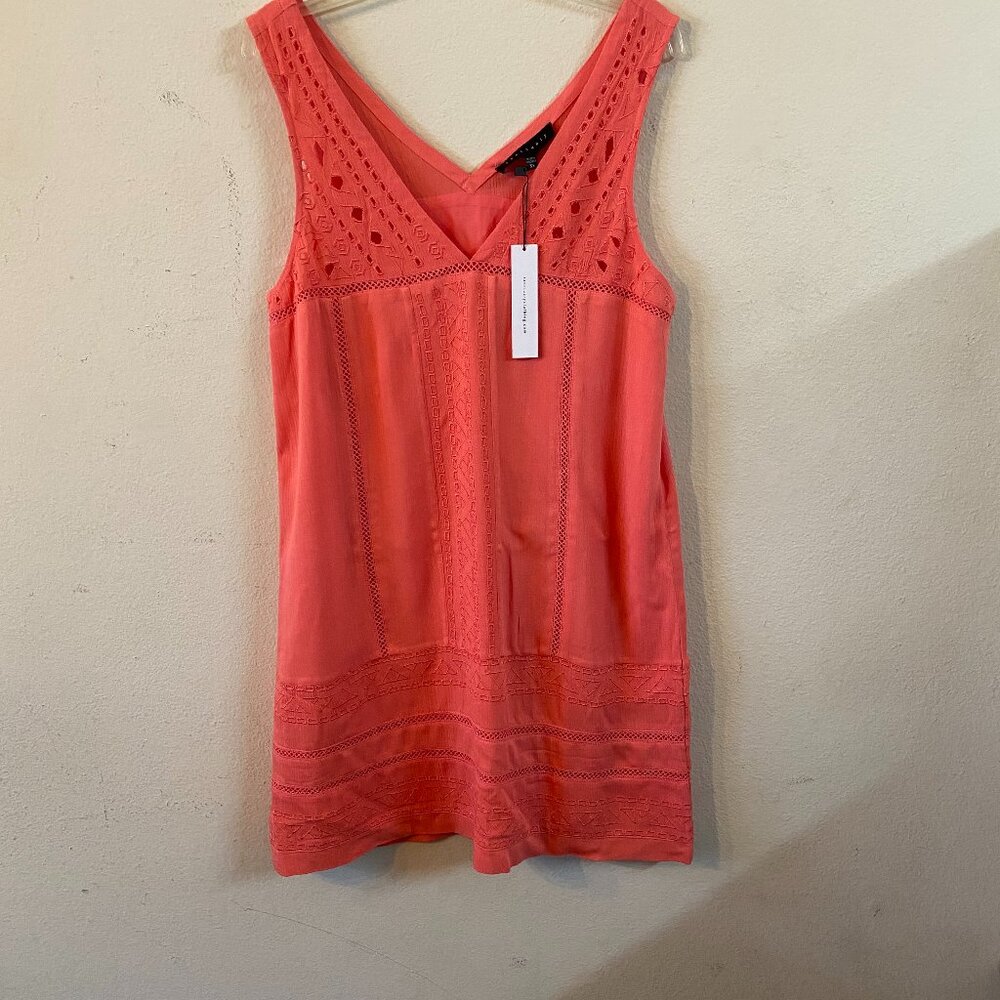 SANCTUARY XS BRIGHT CORAL PINK OR PEACH TONE BOHO-STYLE GAUZY RAYON MINI DRESS
